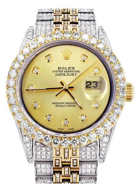 Iced Out Rolex Datejust 36 MM, Two Tone, 10 Carats of Diamonds