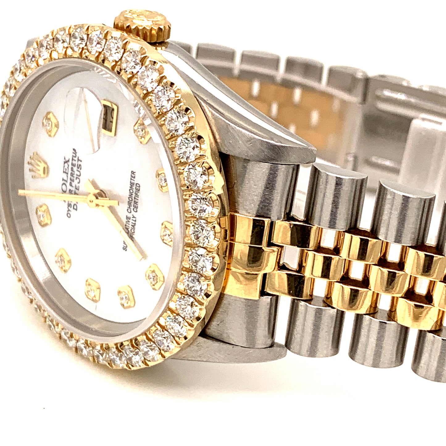 Rolex Datejust 18k Stainless Steel 16233 White mother of pearl with diamond bezel