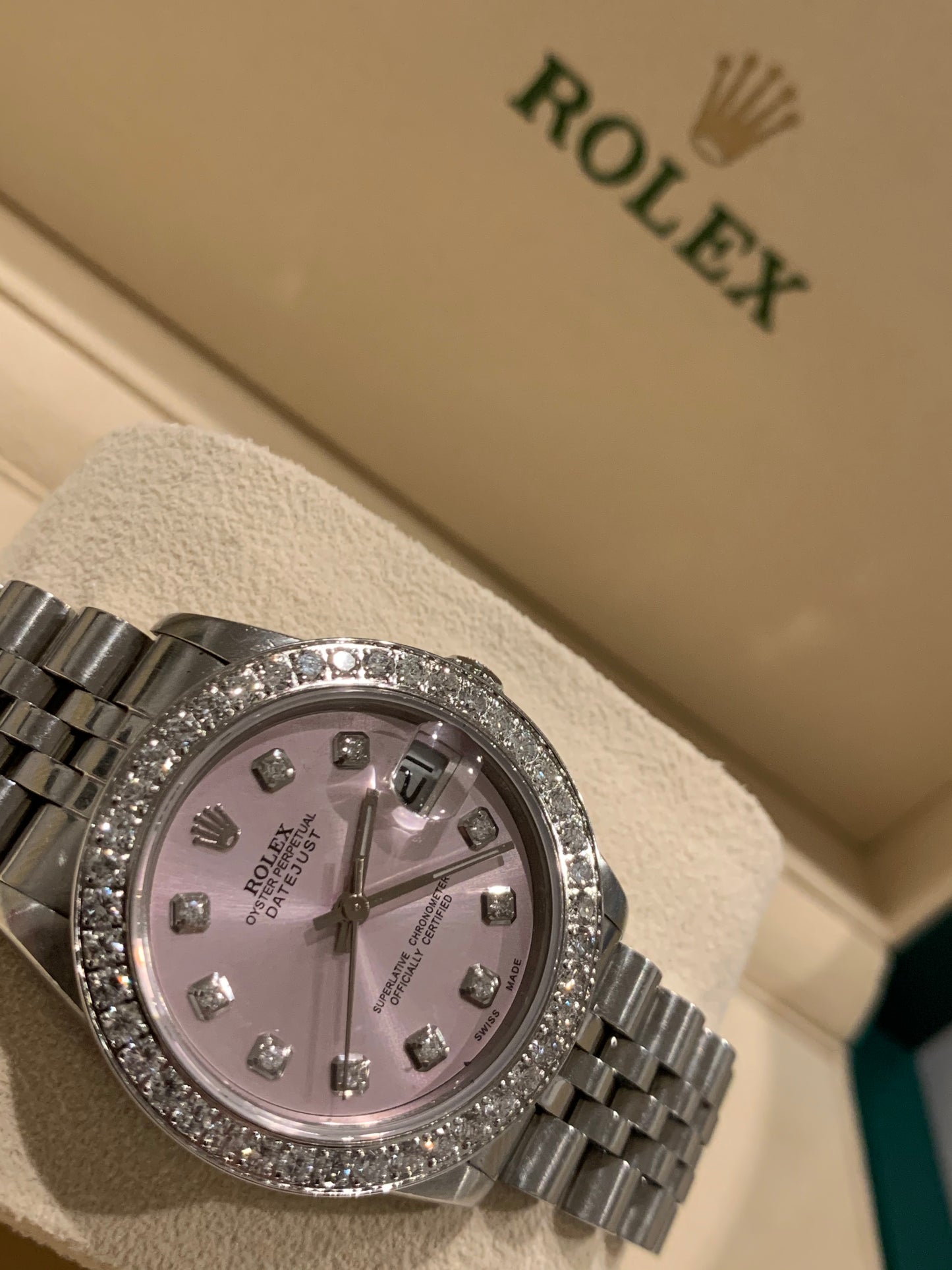 Rolex Datejust 68274 Ladies Stainless Steel 31mm Jubilee Pink Diamond Dial with Diamond bezel