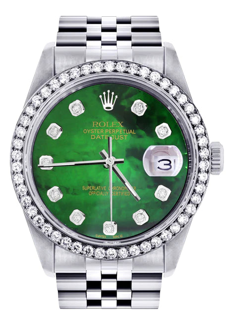 frokost landmænd Ovenstående Diamond Mens Rolex Datejust Watch 16200 | 36Mm | Green Diamond Mother –  Monica Jewelers