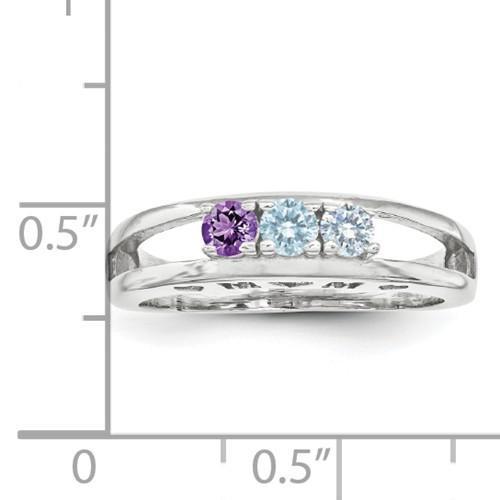 SS 3mm Synthetic Family Jewelry Ring - 3 Stones - AydinsJewelry