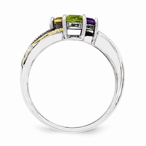 Sterling Silver & 14k Four-Stone And Diamond Mother's Ring - AydinsJewelry
