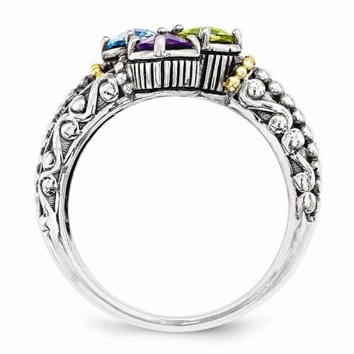 Sterling Silver & 14k Four-Stone Mother's Ring - AydinsJewelry