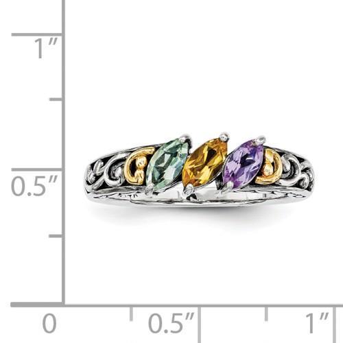 Sterling Silver & 14k Three-Stone Mother's Ring - AydinsJewelry