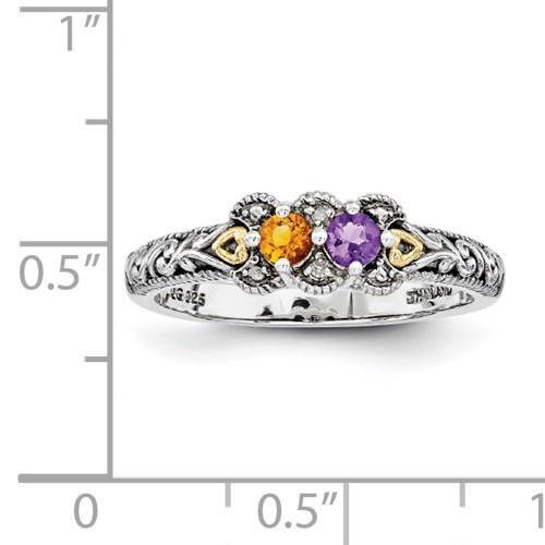 Sterling Silver & 14k Two-Stone And Diamond Mother's Ring - AydinsJewelry