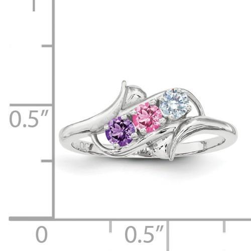 Sterling Silver Synthetic 3 Stone Mother's Ring - 3 Stones - AydinsJewelry