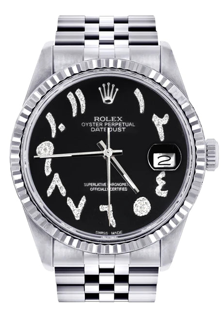 Mens Rolex Datejust Watch 16200 | | Black Arabic Dial | Jubilee – Monica Jewelers