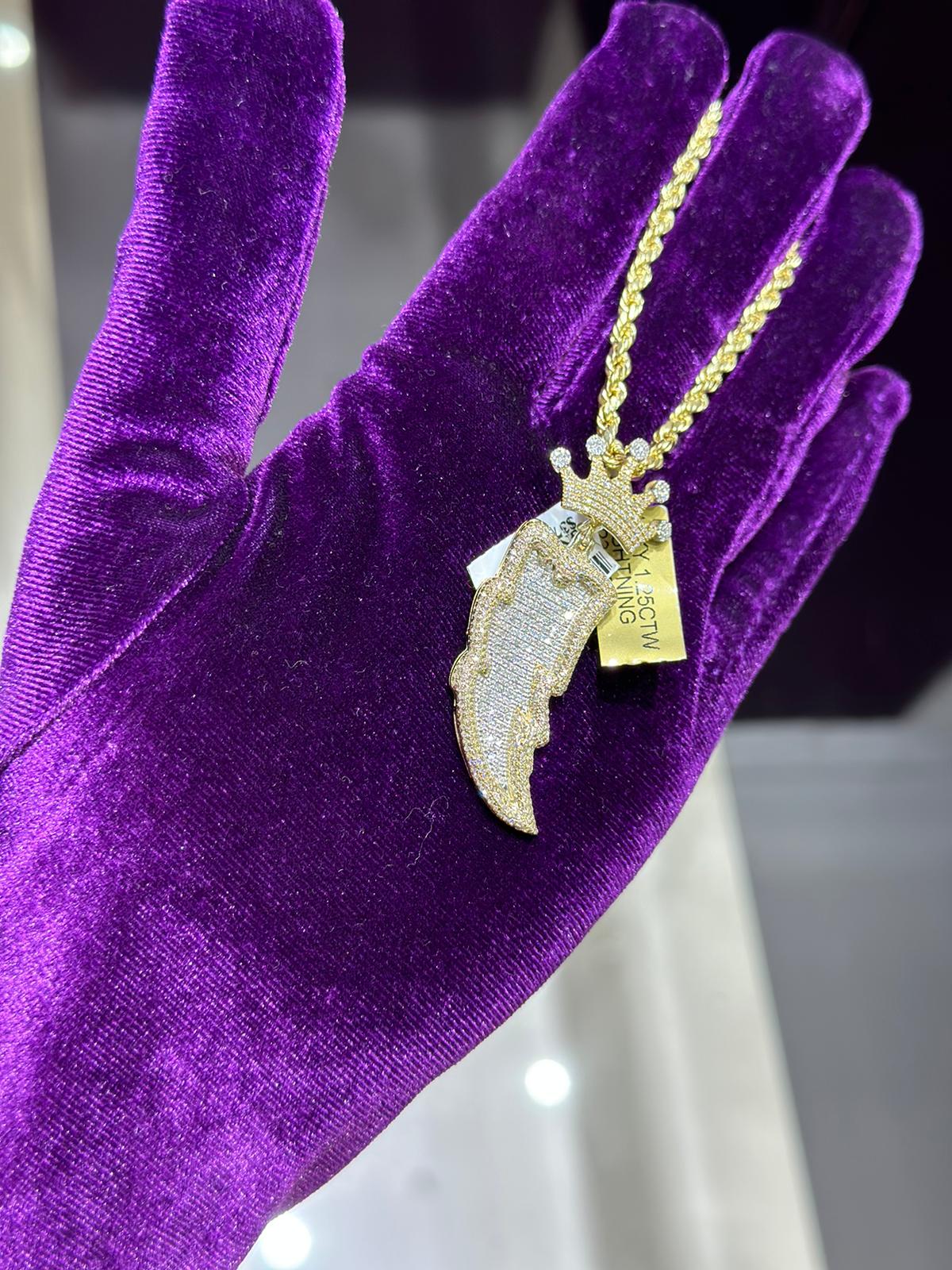 10k yellow gold 1.25ctw Diamond Lightning Bolt Pendant with crown bail