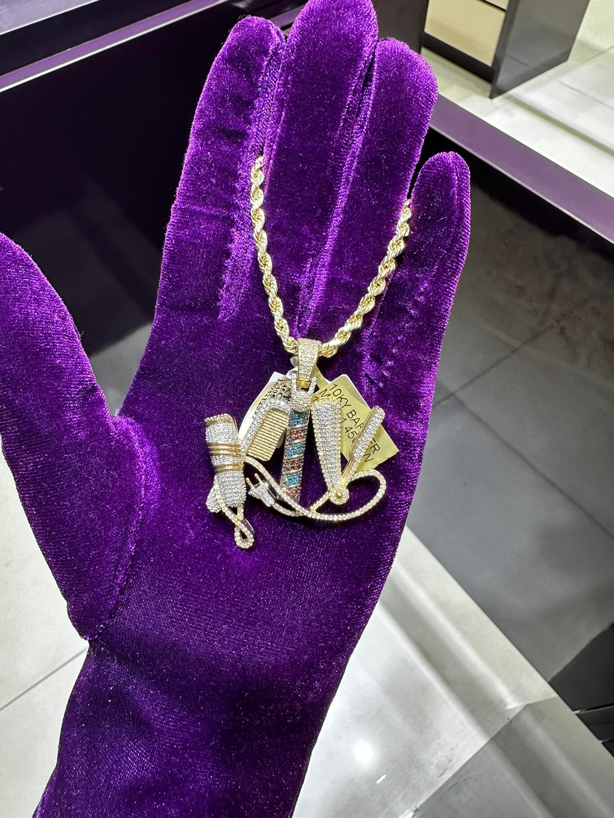 10k yellow gold 1.45ctw Barber tools pendant