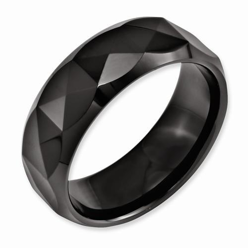 Black Ceramic Faceted 8mm Polished Beveled Edge Band