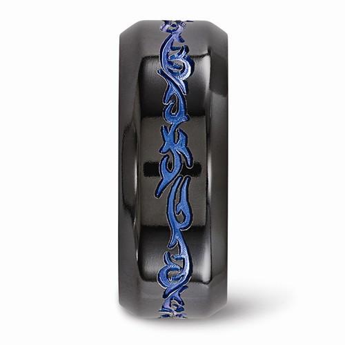 Edward Mirell Black Ti Patterned Blue Anodized Polished Ring - 9mm - AydinsJewelry