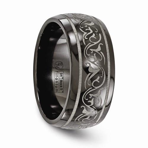Edward Mirell Titanium Domed Laser Patterned Ring - 10mm - AydinsJewelry