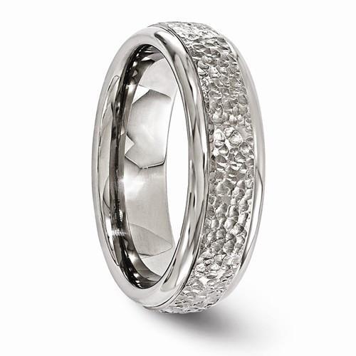 Edward Mirell Titanium Brushed & Polished Hammered Ring - 7mm - AydinsJewelry