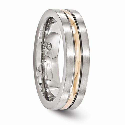 Edward Mirell Titanium And 14k Rose Gold Grooved Band - AydinsJewelry