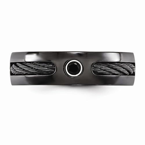 Edward Mirell Black Ti Cable & Black Spinel w/ Sterling Silver Bezel Ring - 7mm - AydinsJewelry