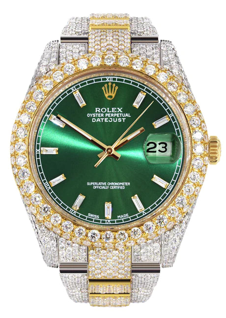 svimmelhed om forladelse talentfulde Diamond Iced Out Rolex Datejust 41 | 25 Carats Of Diamonds | Green Dia –  Monica Jewelers