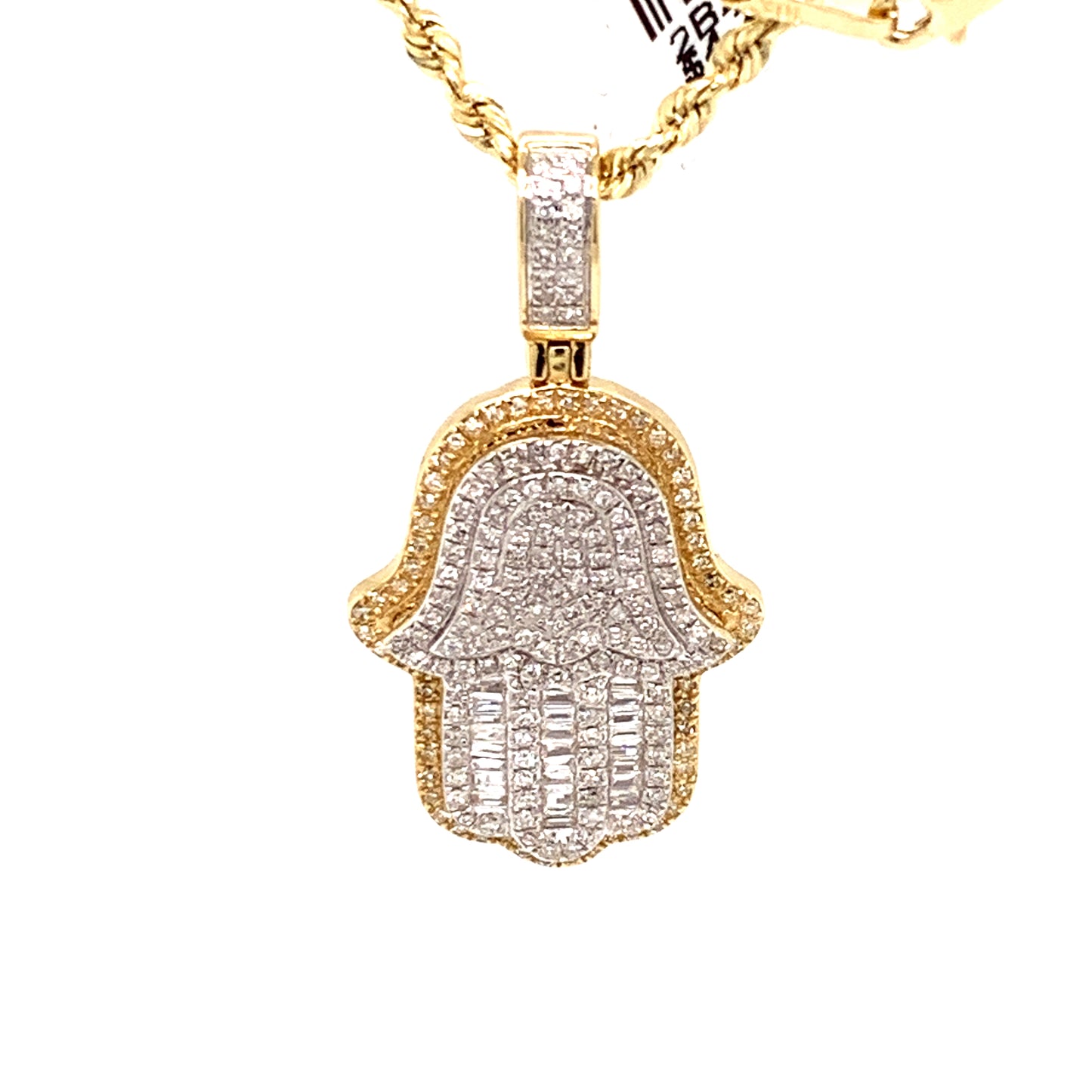 10k Yellow Gold and diamond Hamsa Pendant with chain