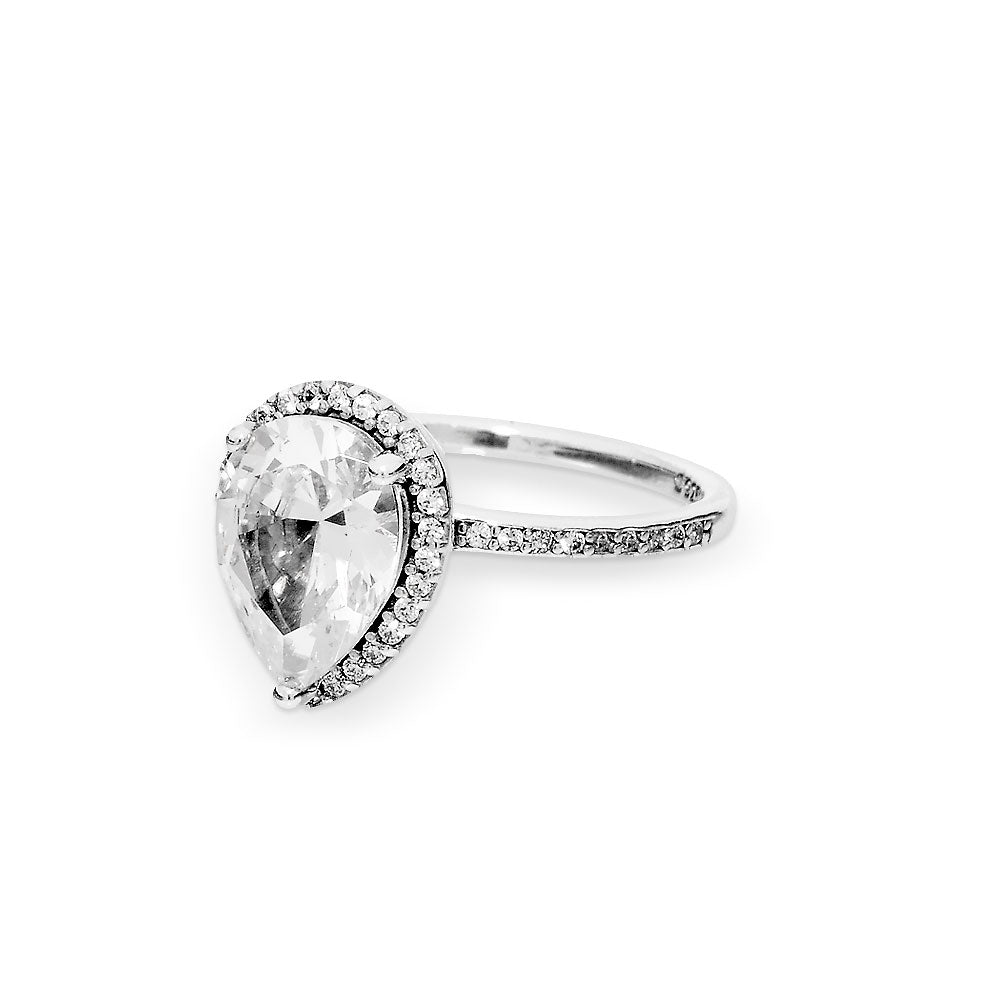 Sparkling Teardrop Halo Ring