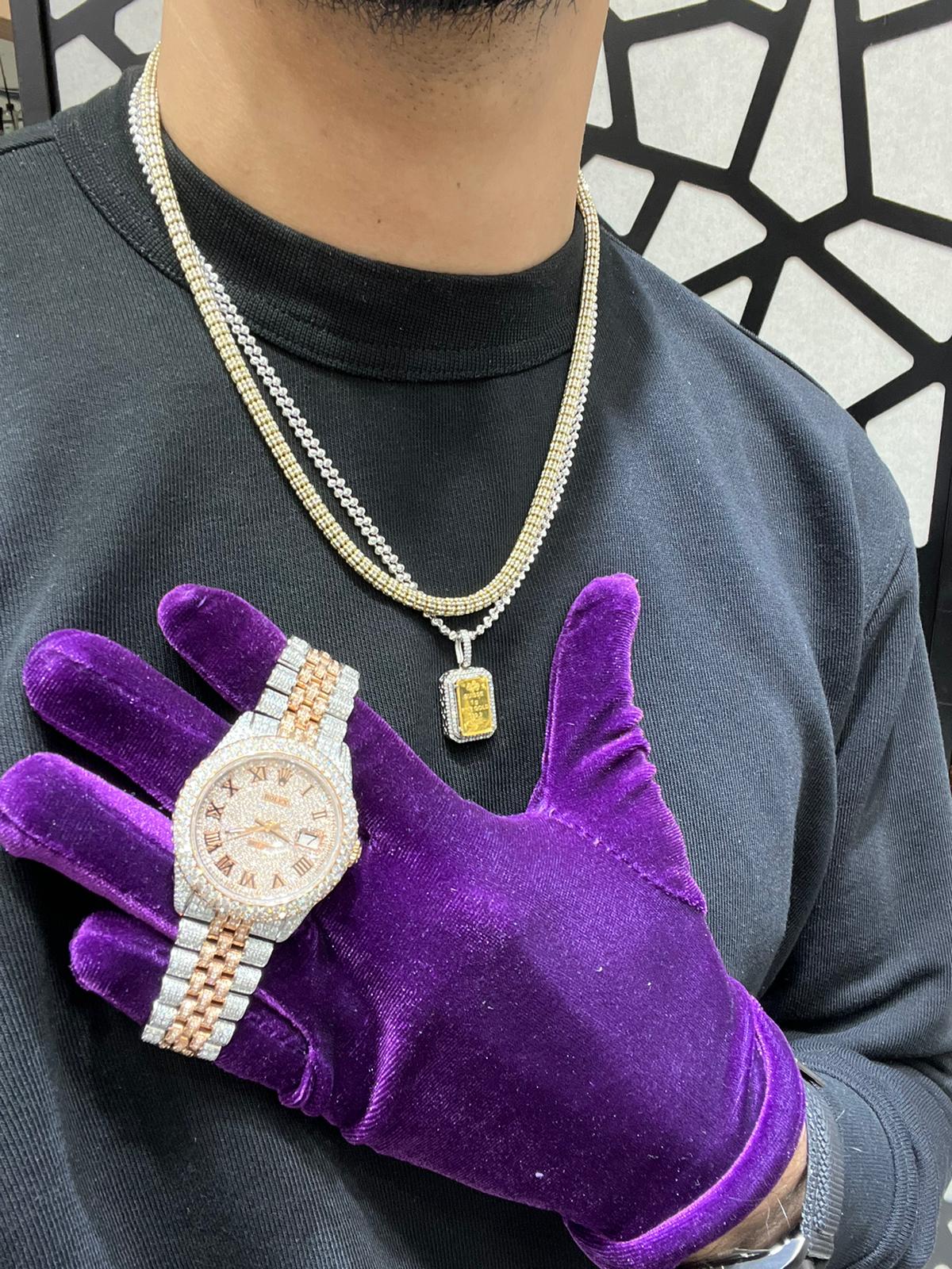 36mm iced out Yellow Stainless steel Jubilee with Iced out Diamond dial