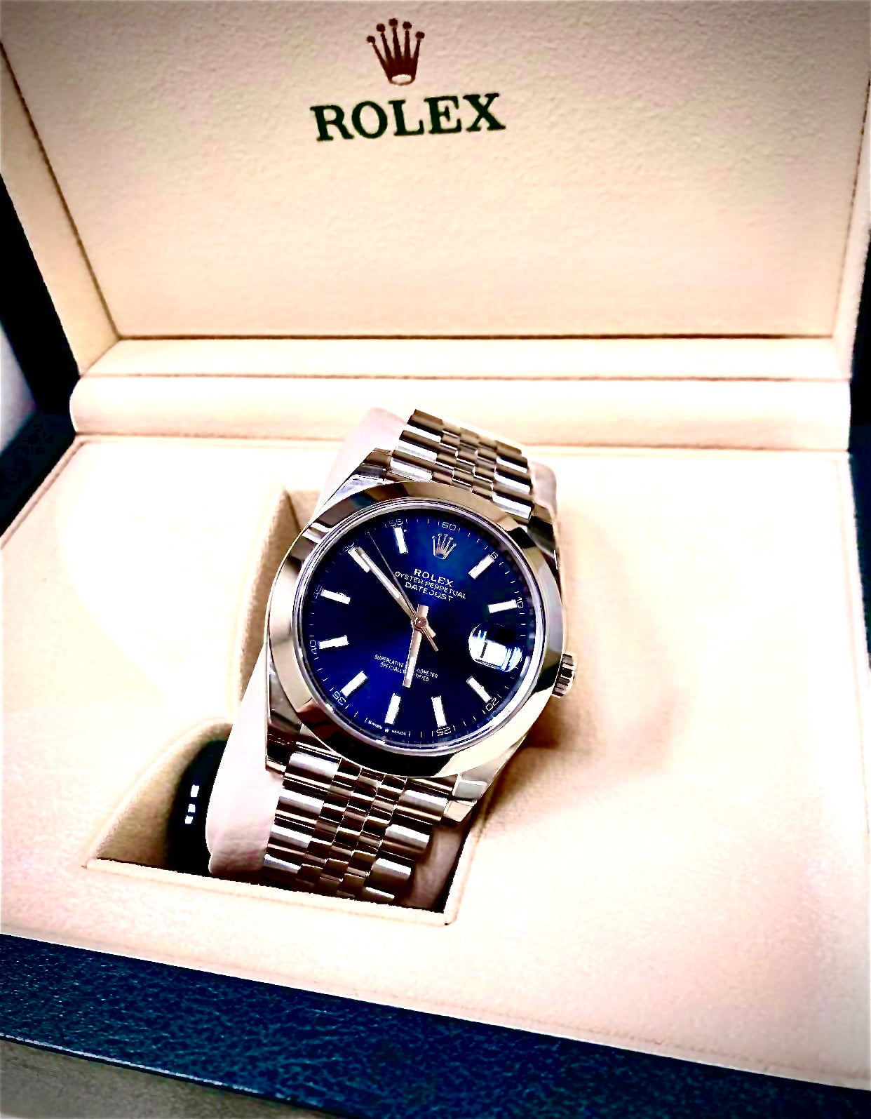 Rolex Datejust 41 Blue Stick Dial Jubilee Bracelet Men's Watch 126300