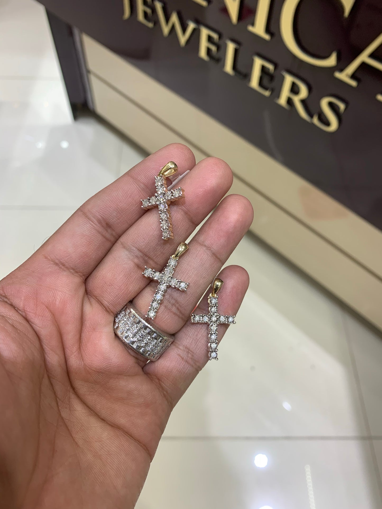 10k Yellow Gold diamond Cross pendant with chain