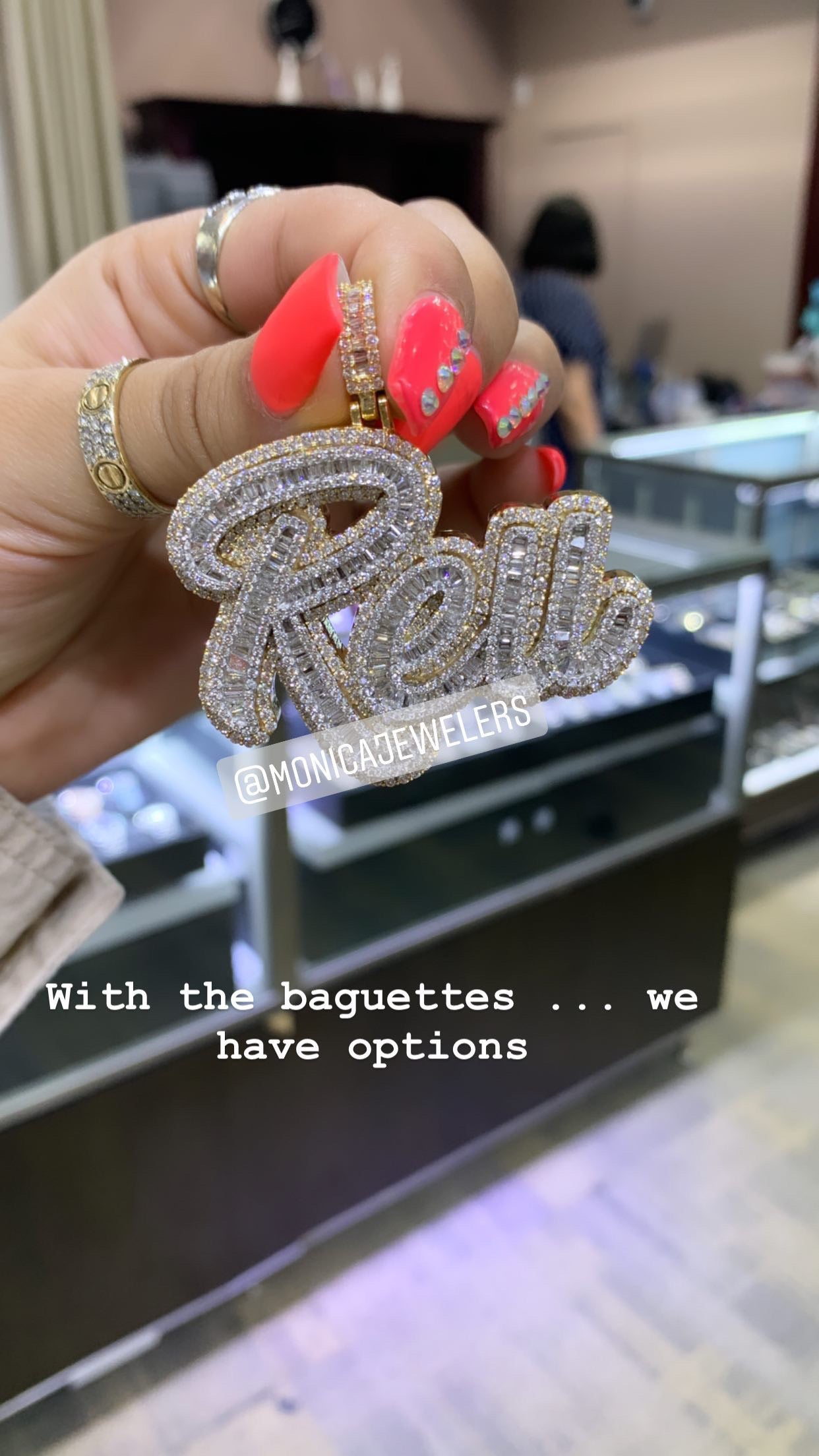 10k yellow Gold 4 Letter Diamond Pendant with round/baguette diamonds