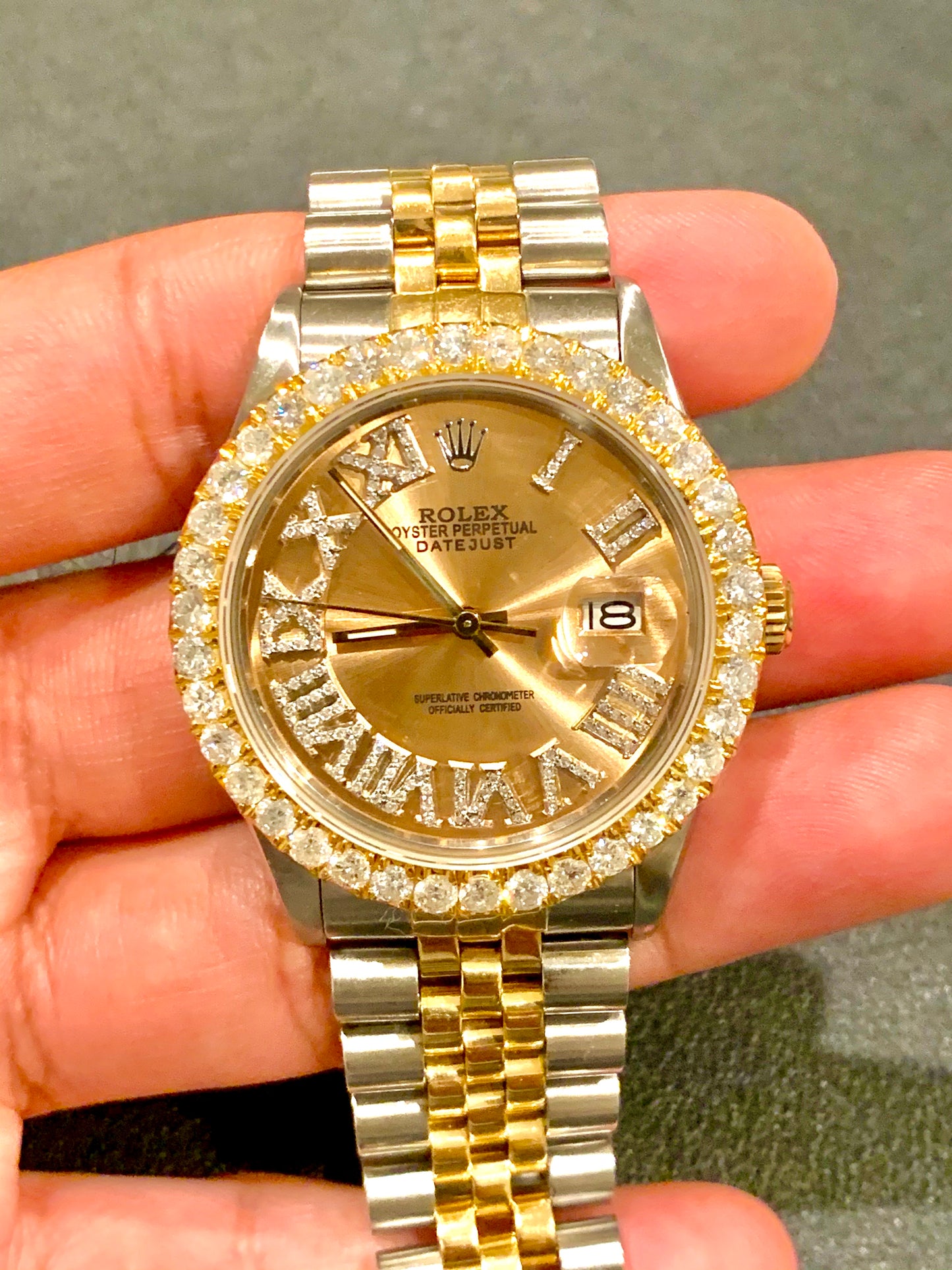 16013 18k/Stainless steel Jubilee with Gold Roman Numeral Diamond dial 3ctw