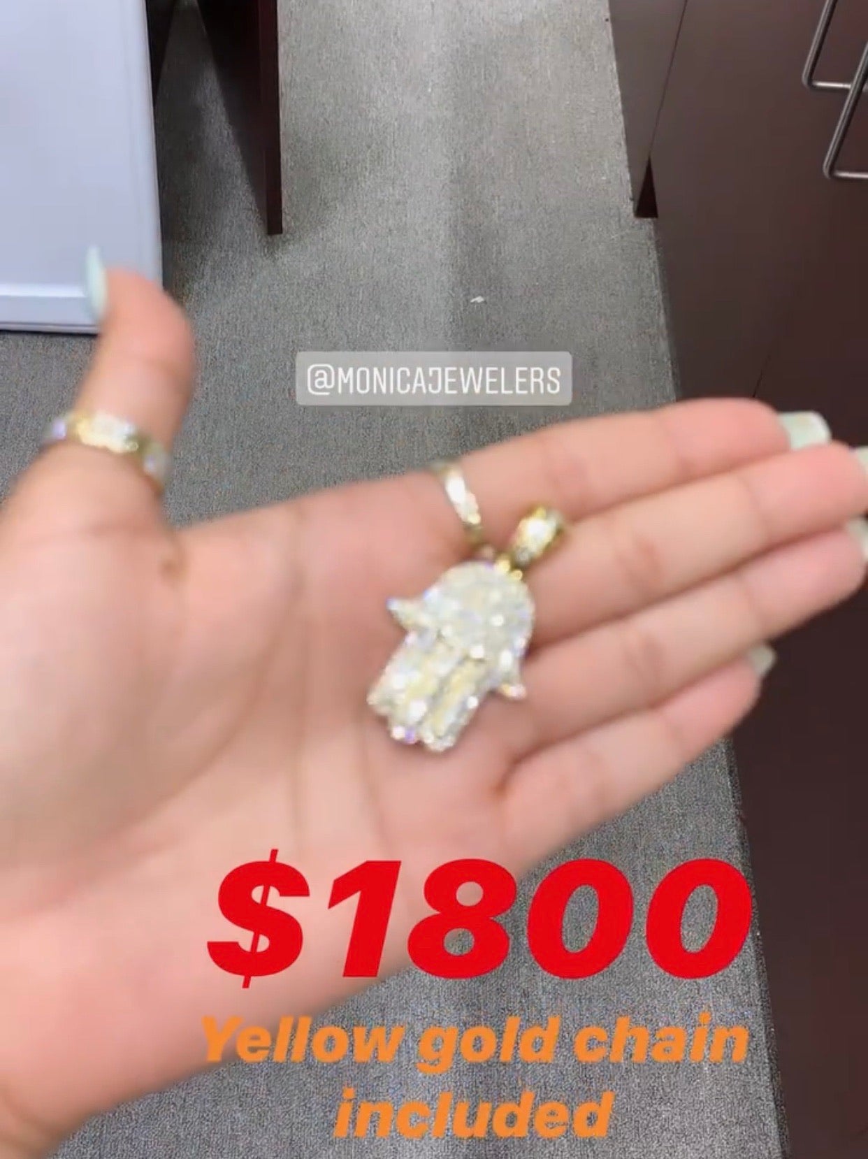 10k Gold and diamond Hamsa pendant with chain