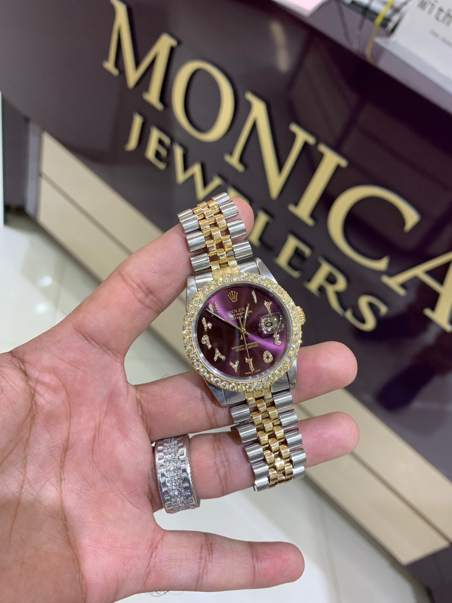 16233 18k/Stainless steel Jubilee with Purple Arabic Diamond dial 3ctw Diamond Bezel