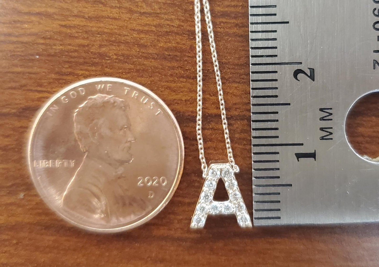 14k Yellow Gold diamond Initial pendant with adjustable chain