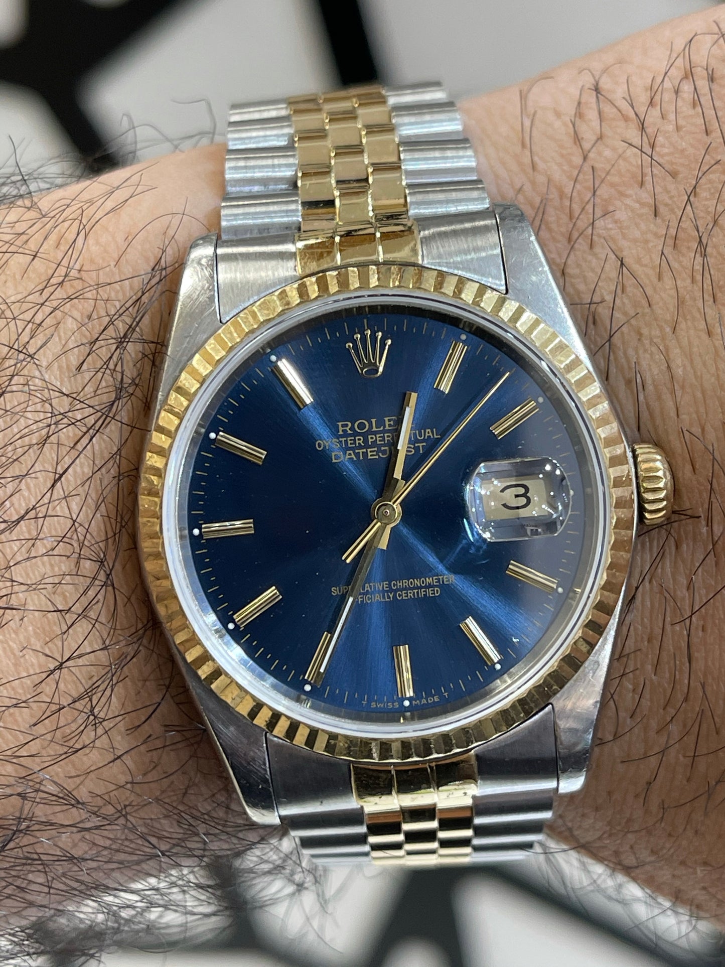 Rolex Datejust 18k Stainless Steel 16233 Blue dial Jubilee band