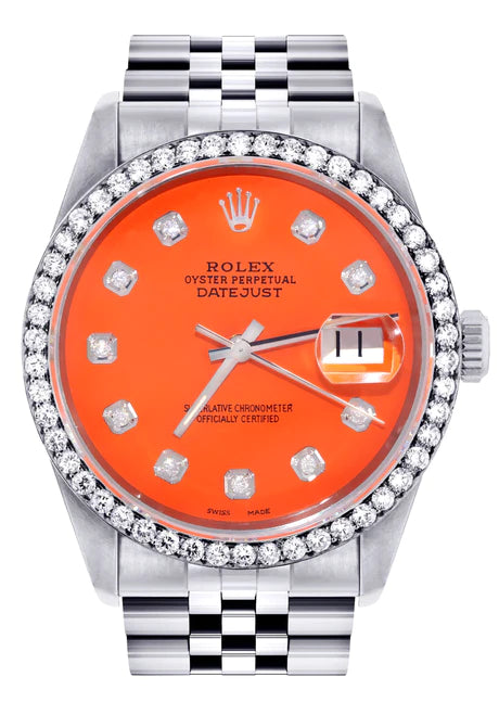 Mens Rolex Datejust Watch 16200 | 36Mm | Orange | Jubilee Band Jewelers