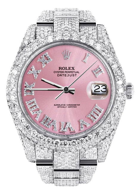 sne hvid slot skygge Womens Diamond Iced Out Rolex Datejust 41 | 25 Carats Of Diamonds | Cu –  Monica Jewelers
