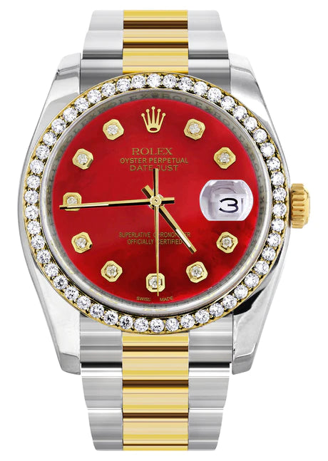 New Style | Diamond Gold Rolex For Men | 36Mm | Red | – Monica Jewelers