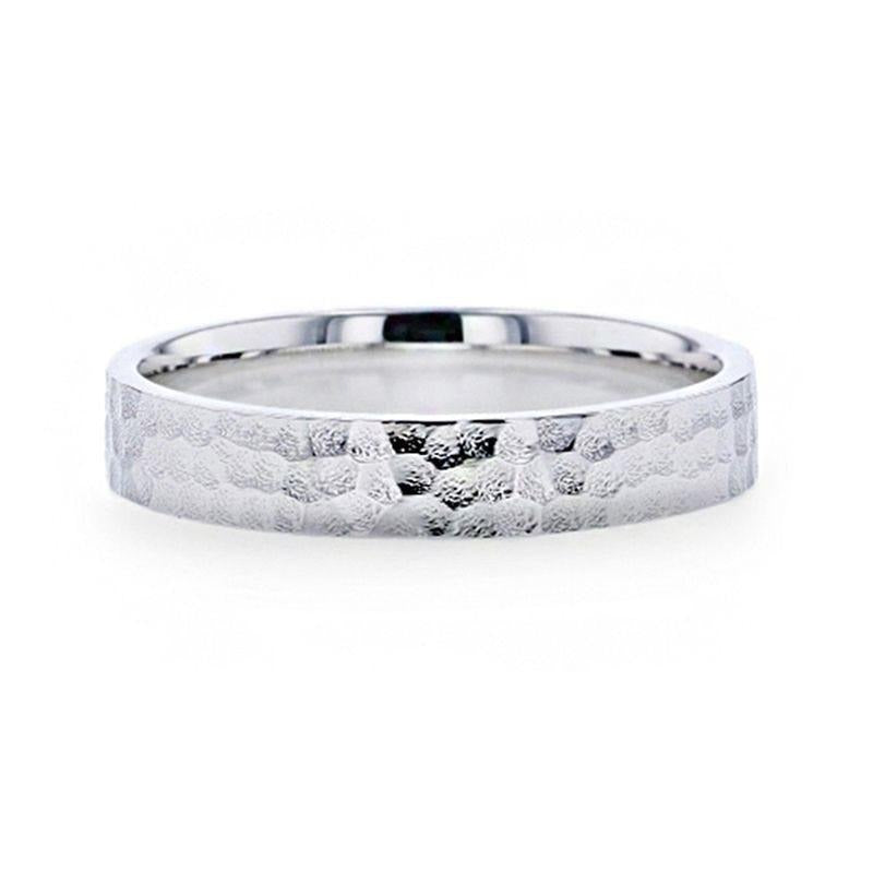 SYLVIANIA Silver Hammered Finish Flat Style Women's Wedding Band - 4mm