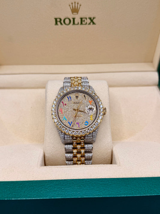 Rolex Datejust iced out Yellow gold/ Stainless steel Jubilee with Iced out Rainbow Arabic Numeral Diamond dial