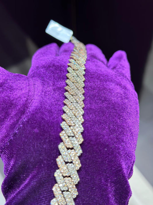 10k two tone Rose & White Diamond Miami Cuban Link Bracelet 12ctw