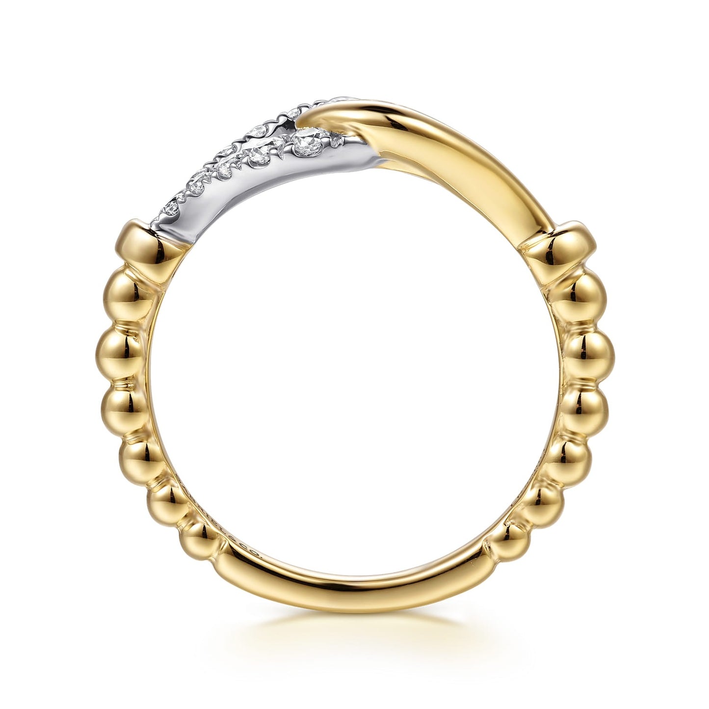Gabriel & Co. 14K White Yellow Gold Bujukan and Diamond Horseshoe Link Ring .29CTW