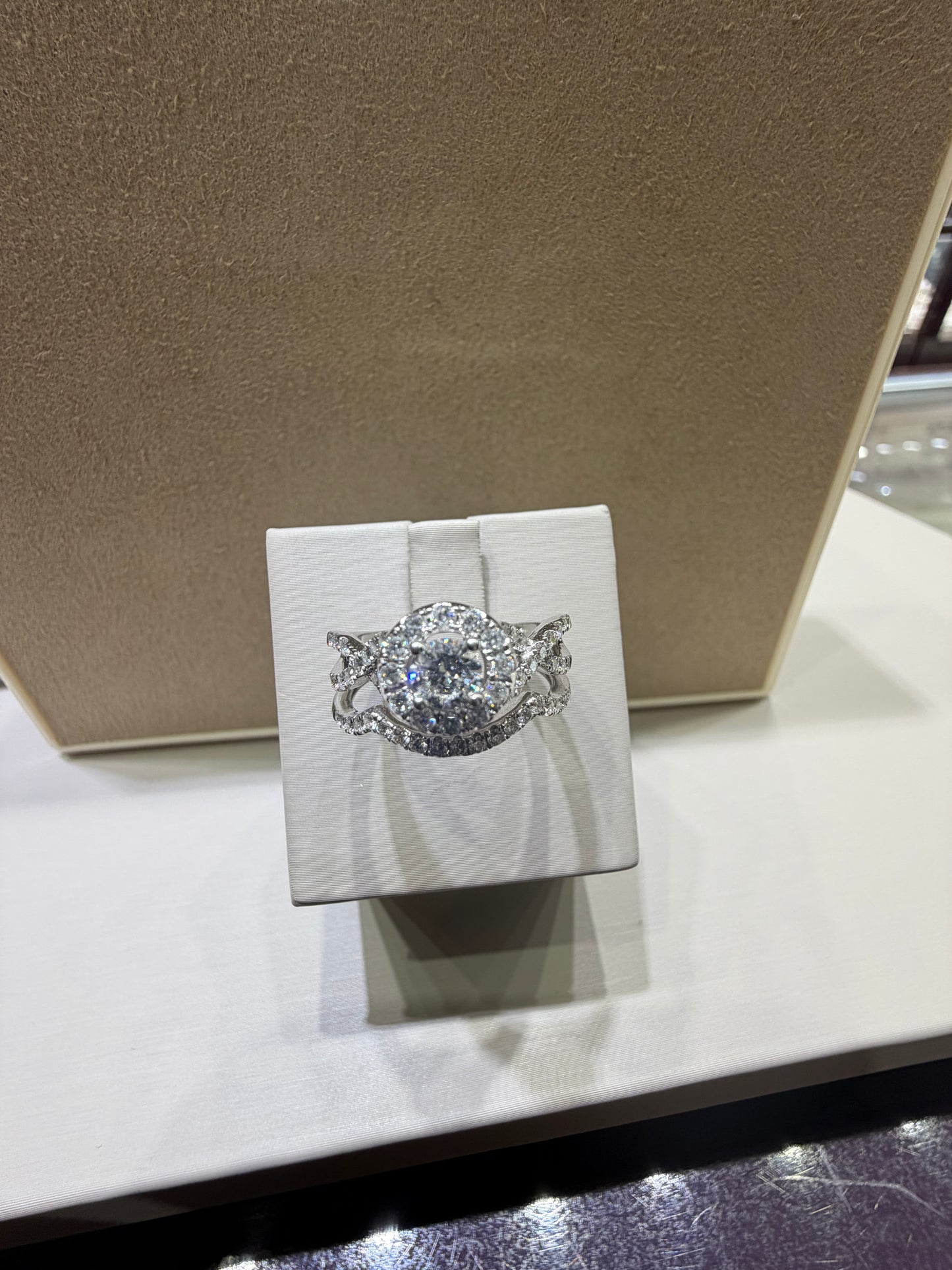 1 CTW Twist Halo Diamond Wedding Set | 14K White Gold, 0.31 CT Center
