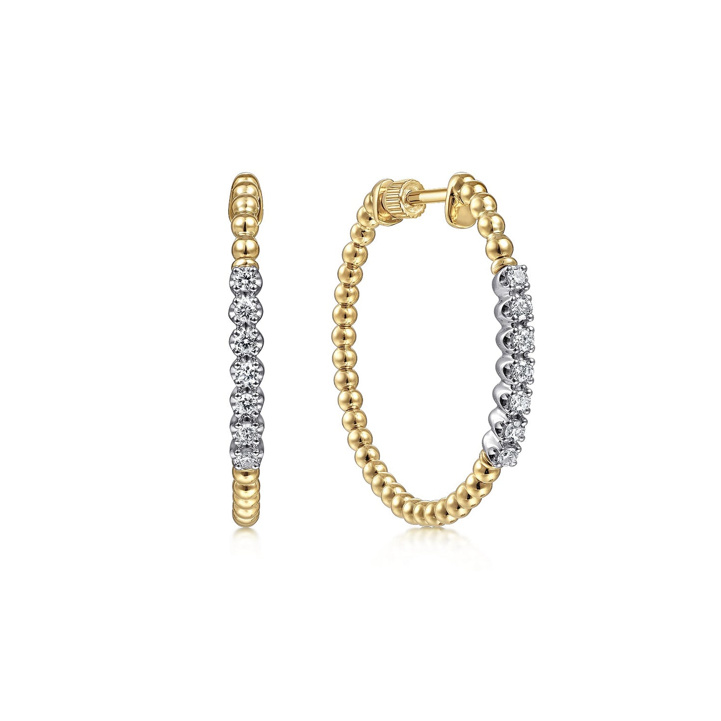 Gabriel & Co. 14K Yellow Gold 30mm Bujukan Diamond Classic Hoop Earrings 1/3CTW