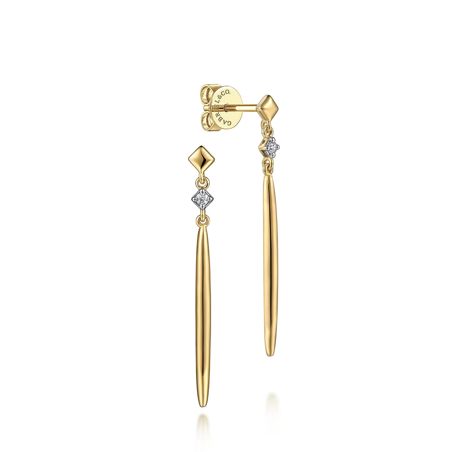 Gabriel & Co. 14K Yellow Gold Diamond and Spike Drop Earrings .04ctw