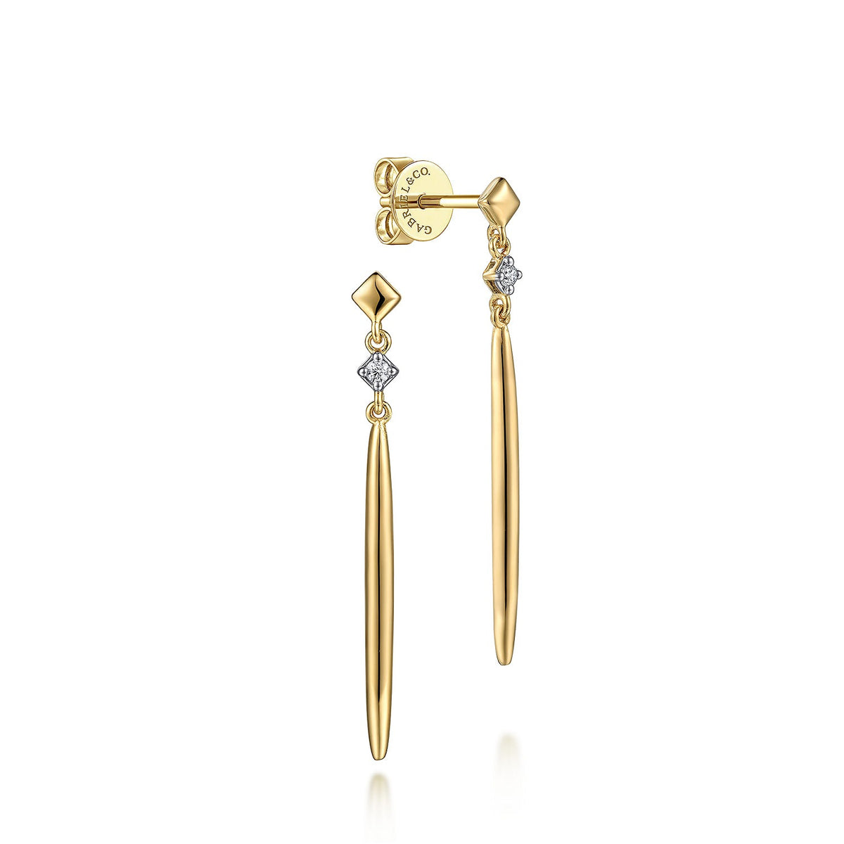 Gabriel & Co. 14K Yellow Gold Diamond and Spike Drop Earrings .04ctw