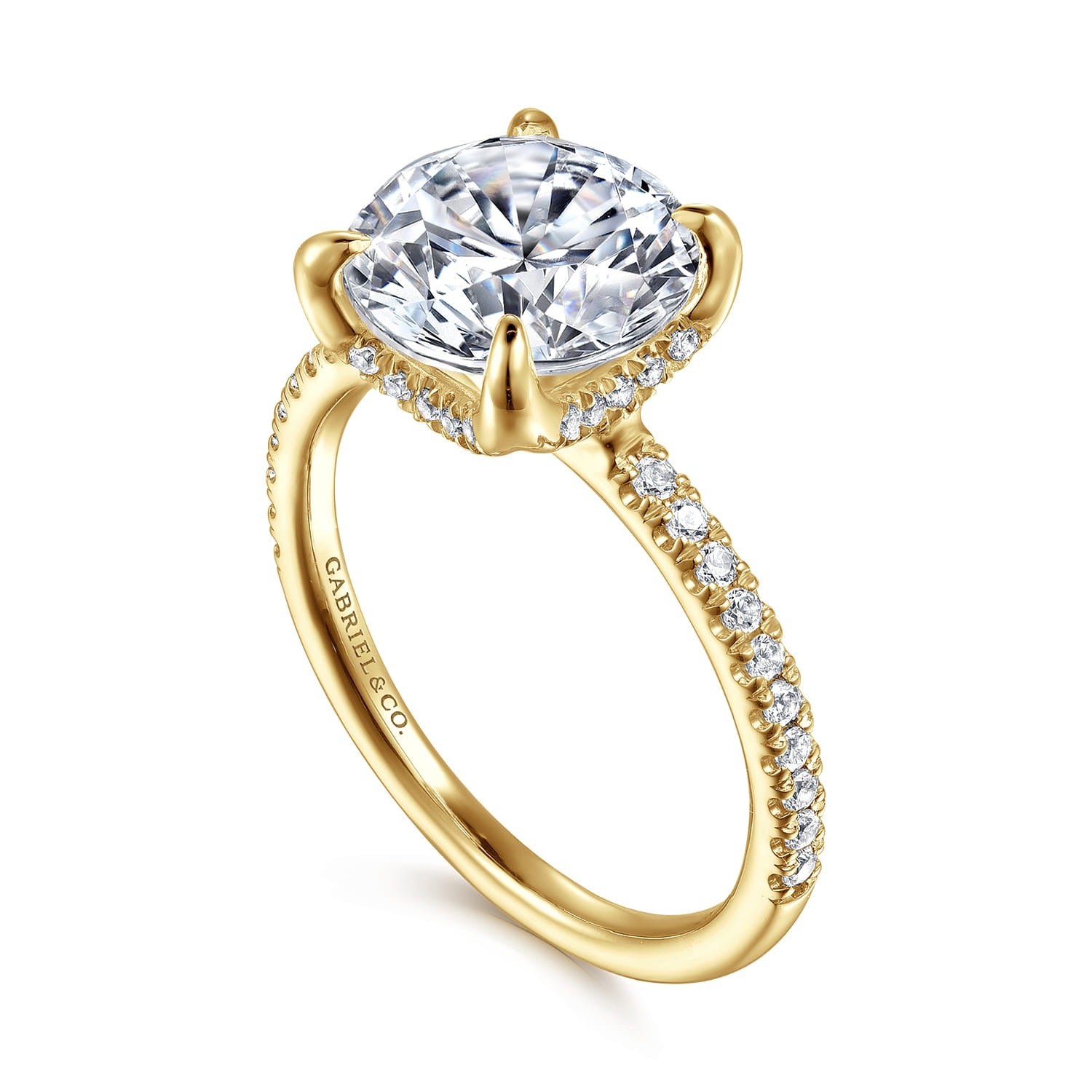 Gabriel & Co. Lorenzo - 14K Yellow Gold Round Diamond Engagement Ring 2.50Ct Ctr Semi 9X7.2 .23CTW