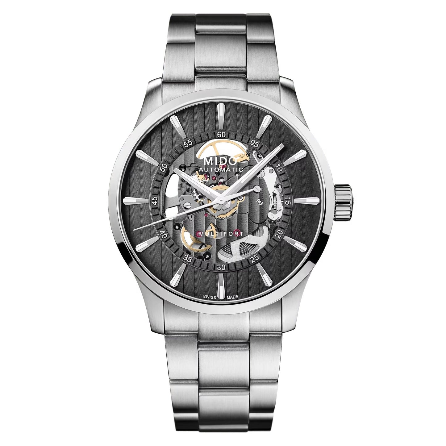 MIDO Multifort Skeleton Vertigo Grey Dial, Stainless Steel Watch - 42mm