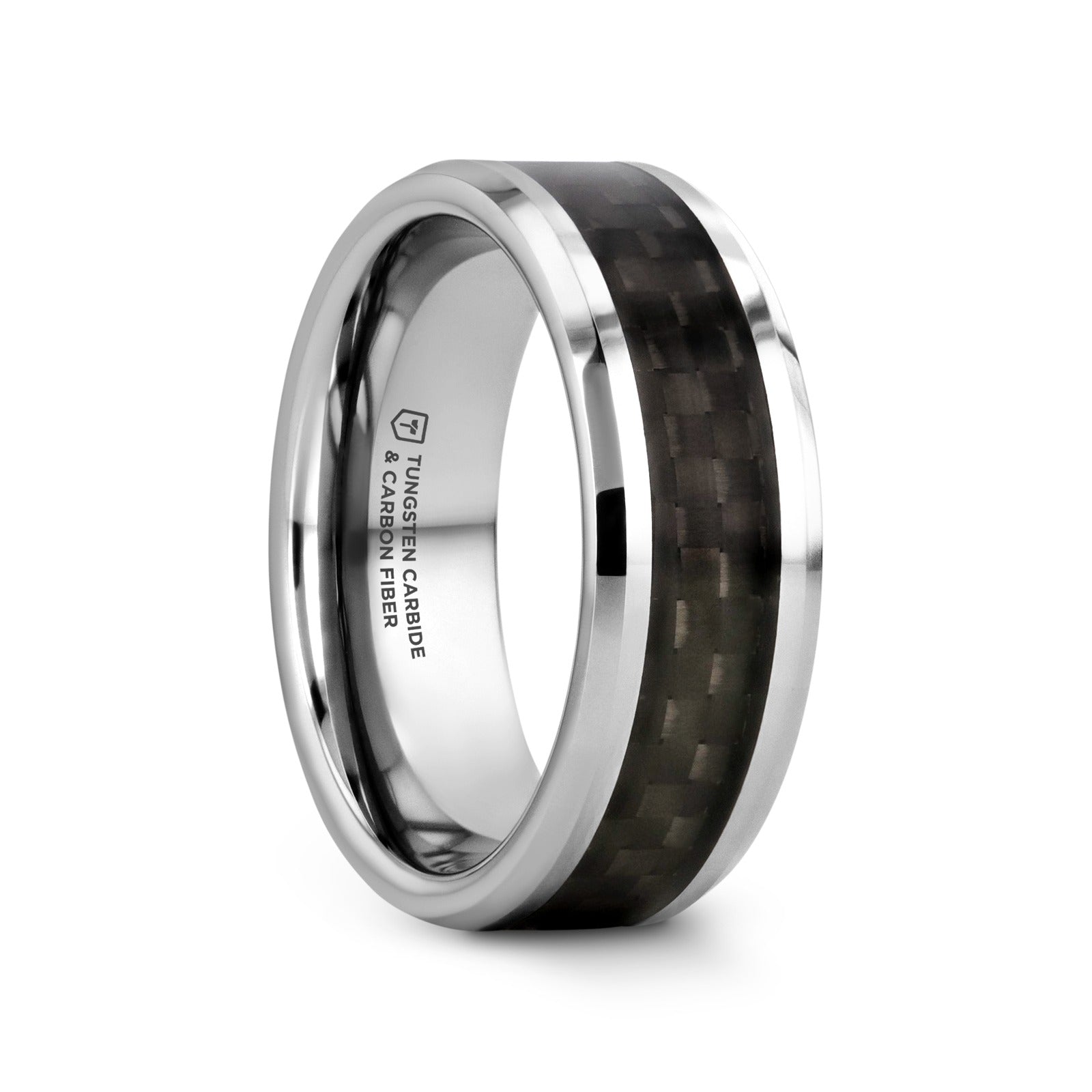 MAXIMUS Black Carbon Fiber Inlay Tungsten Carbide Wedding Band - 4mm - 12mm - 8mm