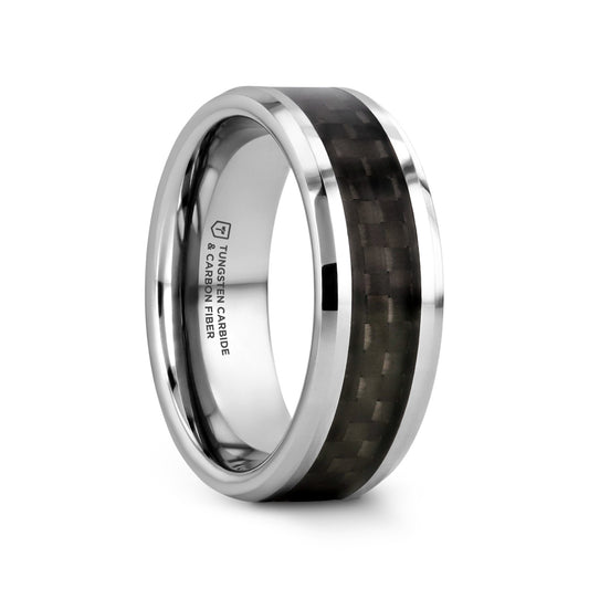 MAXIMUS Black Carbon Fiber Inlay Tungsten Carbide Wedding Band - 4mm - 12mm - 8mm