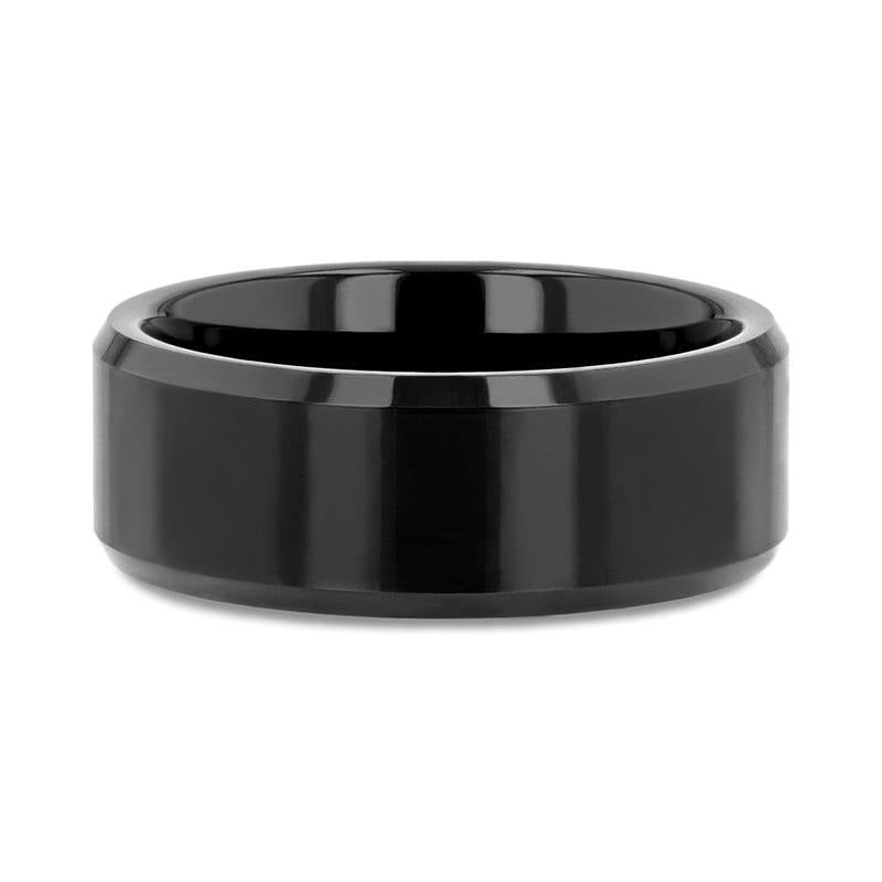 INFINITY Black Tungsten Ring with Beveled Edges - 4mm - 12mm - 6mm