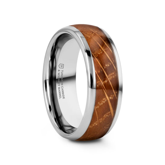 FORMENT Whiskey Barrel Inlaid Tungsten Men's Wedding Band With Domed Polished Edges Made From Genuine Whiskey Barrels -