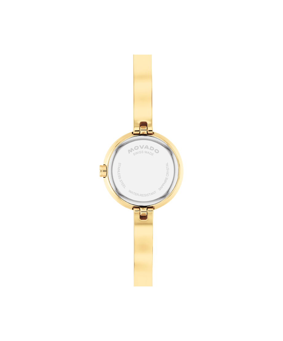 Movado Museum Bangle 0608163 22mm Light Yellow Gold PVD Stainless Steel Black Dial Swiss Quartz — official product image