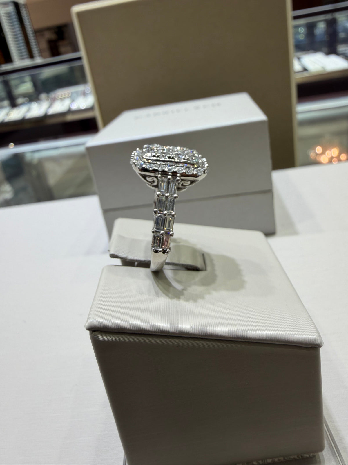 14K White Gold 2.00 CTW Emerald-Shaped Composite Diamond Halo Ring
